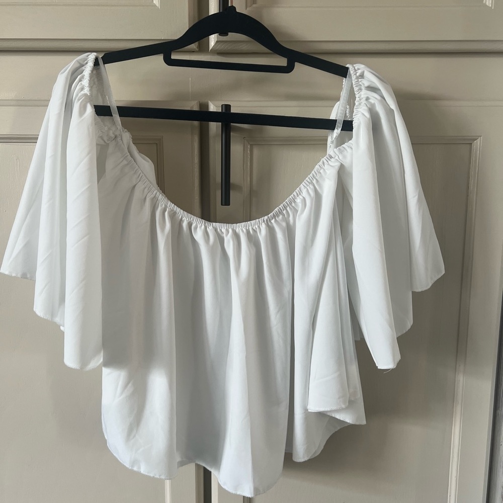 005 White Off Shoulder Crop Blouse